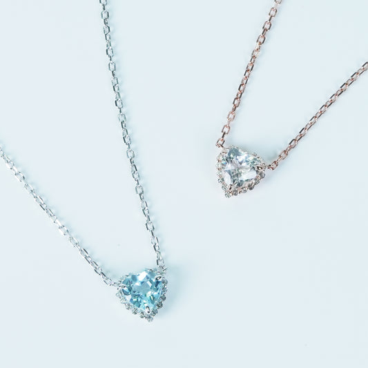 Dolly-Heart Necklace (Blue Topaz / White Topaz)