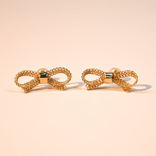 18K Gold Ribbon Bow Earrings